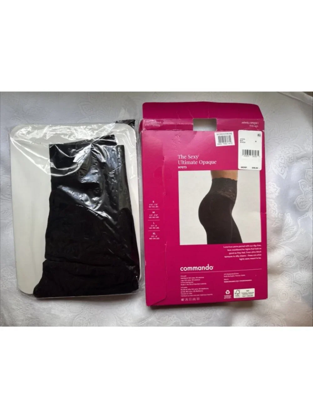 Commando The Sexy Ultimate Opaque Tights H70T3 Black M Medium High Lace NEW $46